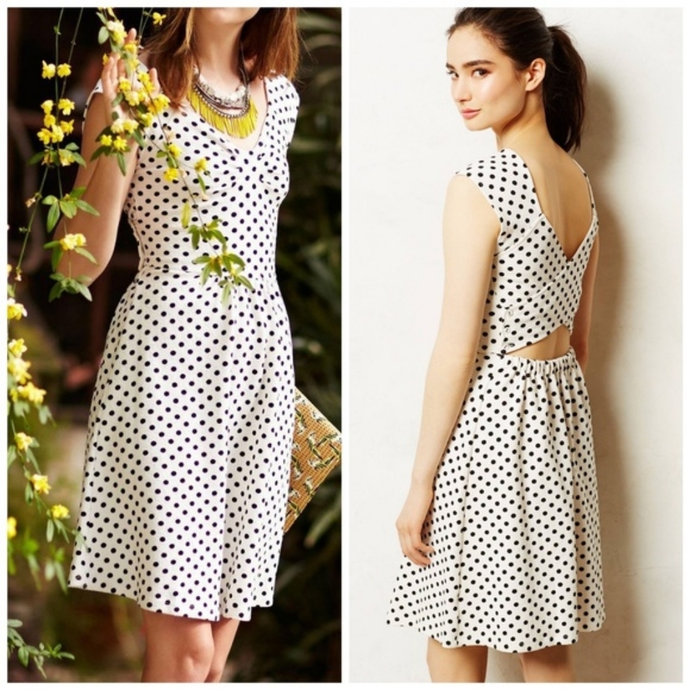 Anthropologie Postmark Black and White Polka Dot Dress